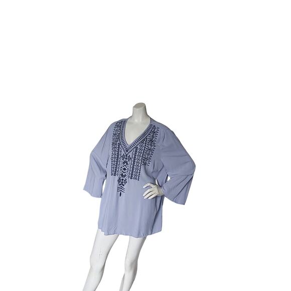 J.Jill Embroidered Bell Sleeve Viscose Top - Picture 2 of 4